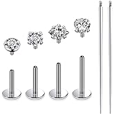 Ruifan Titanium Flat Back Lip Rings Internally Threaded Earrings Studs Nose Rings 20G 18G 16G Round Heart Square CZ Tragus Cartilage Lobe Rook Helix Conch Labret Medusa Piercing Jewelry for Women Men
