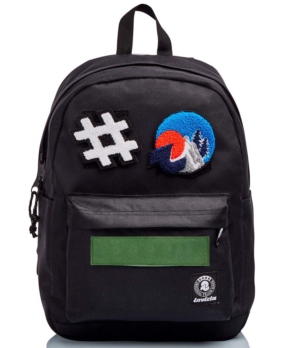 Invicta Backpack, CARLSON JET BLACK Eco-friendly Knapsack, Book Bag, for Teen, Girls&Boys, Large Capacity, For School, Sport, Free Time, with Side Pockets & Laptop Sleeve, Italian Design, black