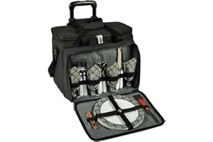 Picnic at Ascot Original Insulated Picnic Cooler with Service for 4 on Wheels-Designed & Assembled in The USA