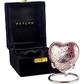 Heart Shaped Brass Small Urn for Human Ashes Keepsake with Engraved Birds – Mini Cremation Urn with Velvet Box & Brass Stand – Memorial Keepsake for Ashes of Adult Male, Female and Infant (Pink)