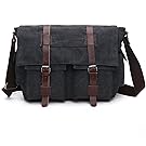WASING Vintage Military Men Canvas Messenger Bag for 13.3-15" Inch-Back to School WS-Shoulder Bag-black