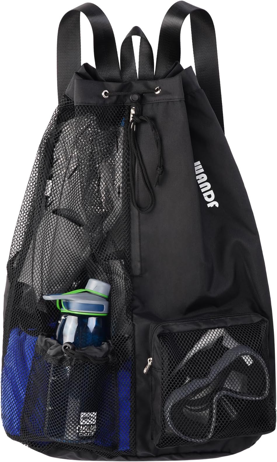 WANDF Swim Bag Mesh Drawstring Backpack with Wet Pocket XL Black