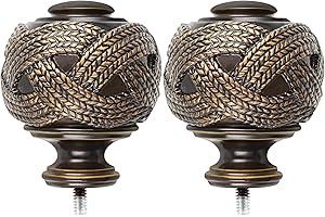 USFOOK Window Treatment Finials for 1 or 7/8 Inch Curtain Rods, Bronze Drapery Rods Replacement Finials with M6 Screws, Woven Leaf Pattern, 2 Pack