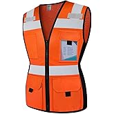 TCCFCCT Safety Vest for Women 11 Pockets Mesh Reflective Vest with Zipper, High Visibility Neon Construction Work Vest for Lady Workers/Surveyors/Drivers, Snug-Fit & Durable, ANSI Compliant, Orange M