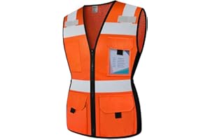 TCCFCCT High Visibility Reflective Safety Vest for Women with 11Pockets & Zipper