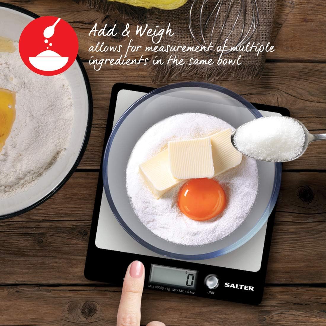 Salter Evo Digital Kitchen Scale, Electronic Square Food Scale, Add & Weigh Multiple Ingredients, 6kg Capacity - Image 4