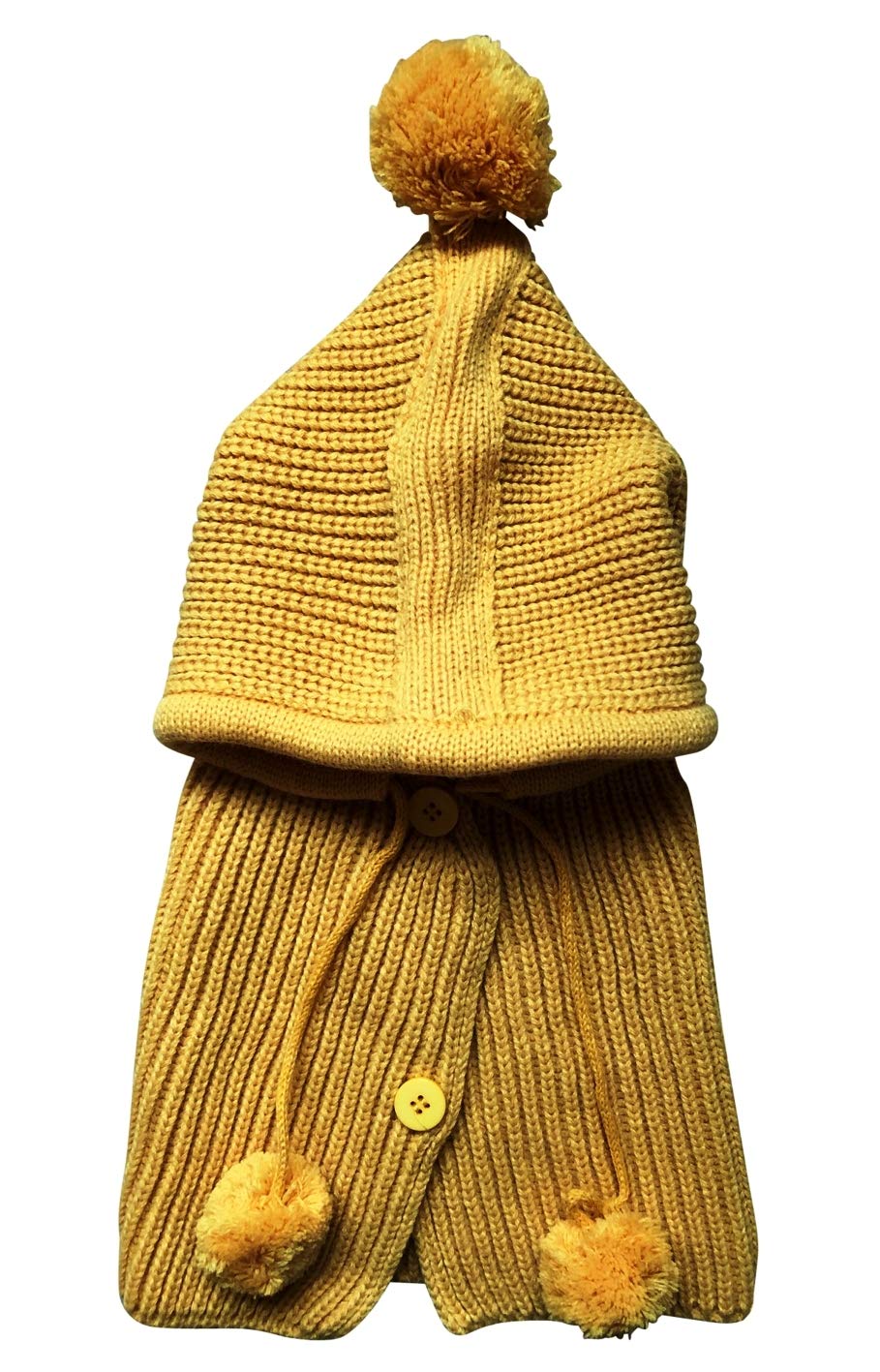 Central Chic Baby Girls Children's Kids Hooded Poncho Hat Scarf & Snood 3-in-1 Christmas Presents Gift 0-3 Years (Yellow)