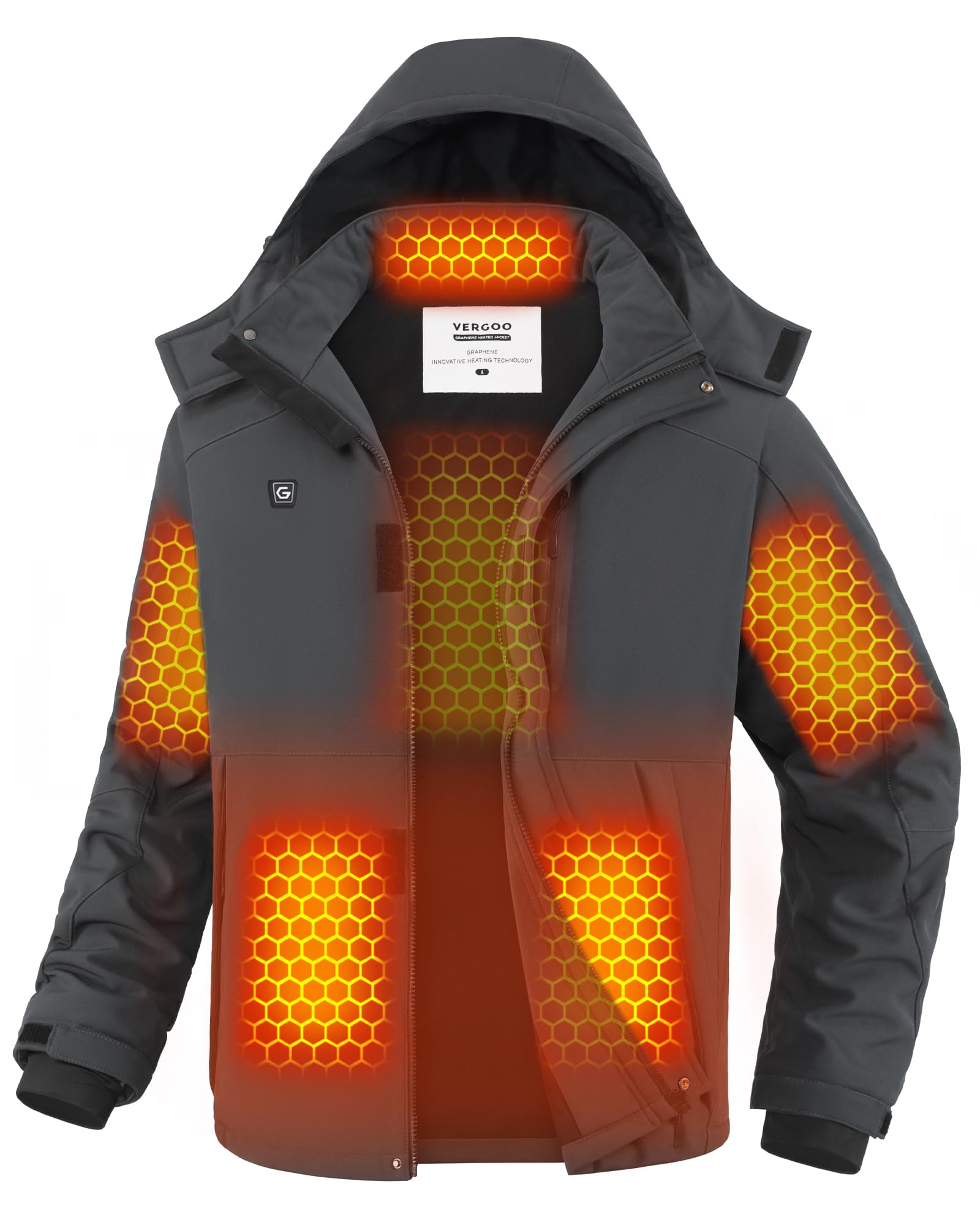 Photo 1 of *NO BATTERY** VERGOO Graphene Heated Jacket for Men with 12V Battery Pack Winter Outdoor Soft Shell Electric Heating Coat, Men's Grey XXL