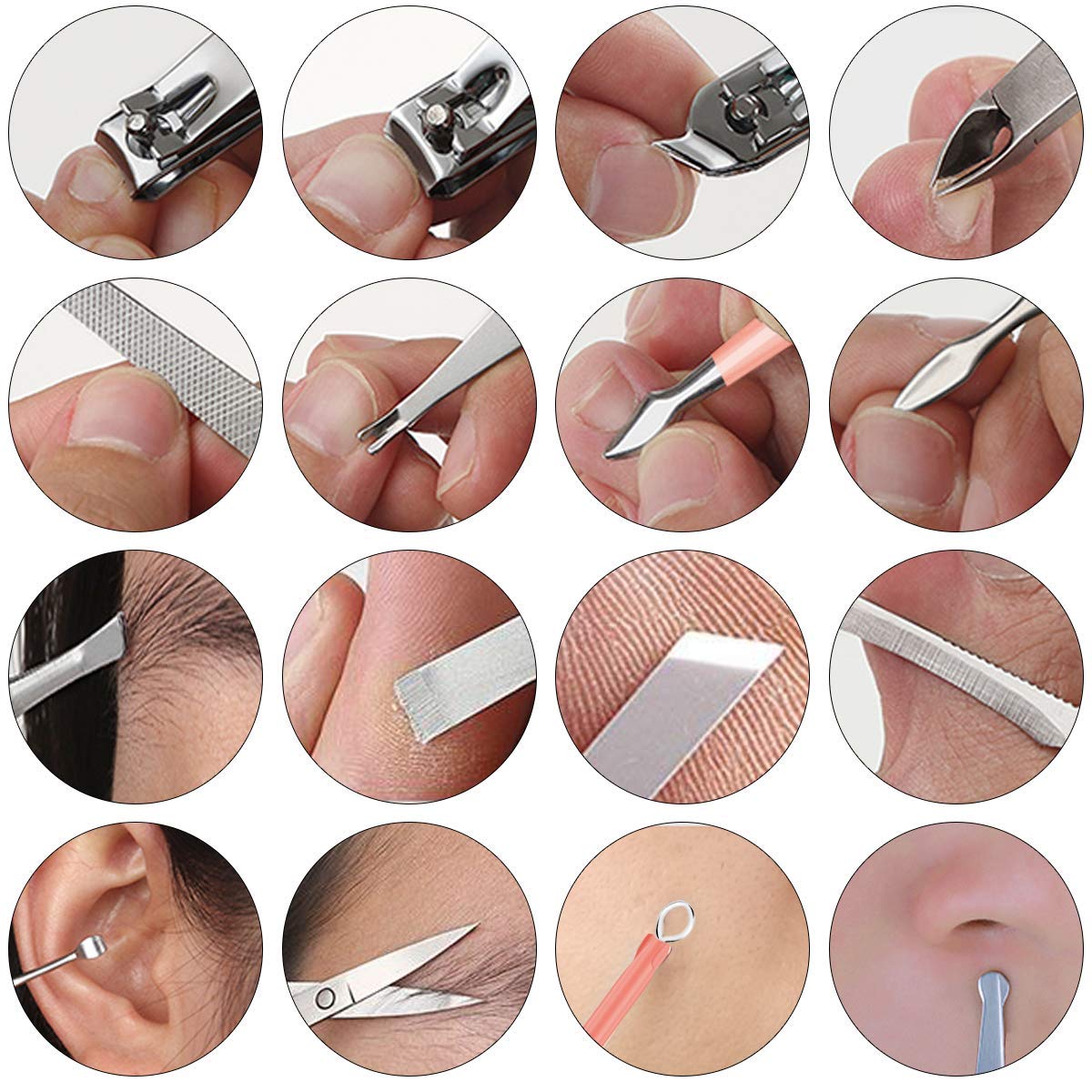 Leipple Manicure Set Professional Nail Clipper Kit Pedicure Kit - 16 pcs Stainless Steel Grooming Kit - Nail Care Tools with Luxurious Leather Travel Case (Silver Grey) : Beauty