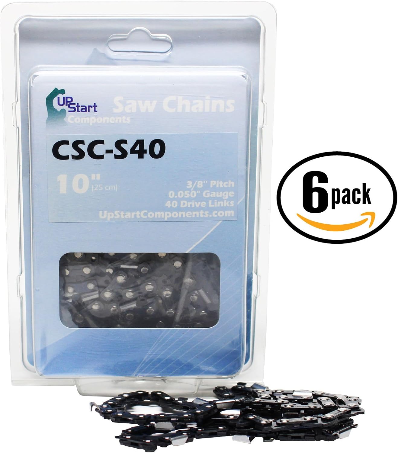 UpStart Components 6-Pack 10" Semi Chisel Saw Chain for Oregon S40 Chainsaws - (10 inch, 3/8" Low Profile Pitch, 0.050" Gauge, 40 Drive Links, CSC-S40)
