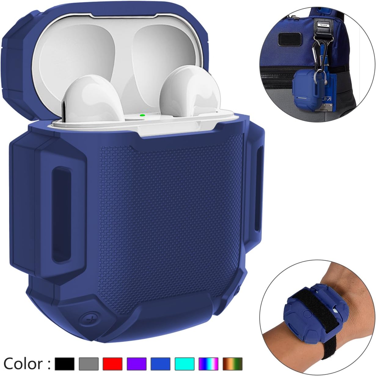 AirPod Case Protective Silicone Cover Iron Man Design with Hard Case Bonus Accessories Storage Bag for Apple Airpods （Blue）