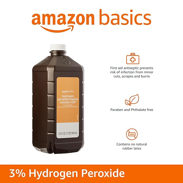 AMAZON BASICS HYDROGEN PEROXIDE TOPICAL SOLUTION USP, FIRST AID ANTISEPTIC FOR CUTS, SCRAPES AND WOUND DISINFECTION, 32 FL OZ, 1-PACK