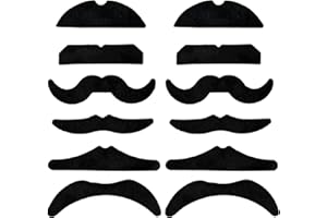 Kreyfer 12 Pcs Self-Adhesive Fake Mustache Costume Accessory for Adults and Kids - Assorted Black Mustaches for Halloween, Detective, Pirate, Cowboy, Fancy Dress Party Favor