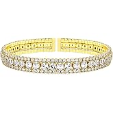 AiliFe Cuff Tennis Bracelet for Women: Crystal Adjustable Cubic Zirconia Silver Bangle - 14K Gold Plated Red Rhinestone Bracelets for Party Favors Bride Wedding Jewerly
