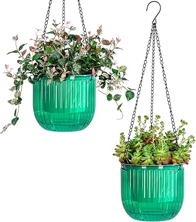 Josteve 6.5 Inch Self Watering Hanging Planter with Visible Water Level