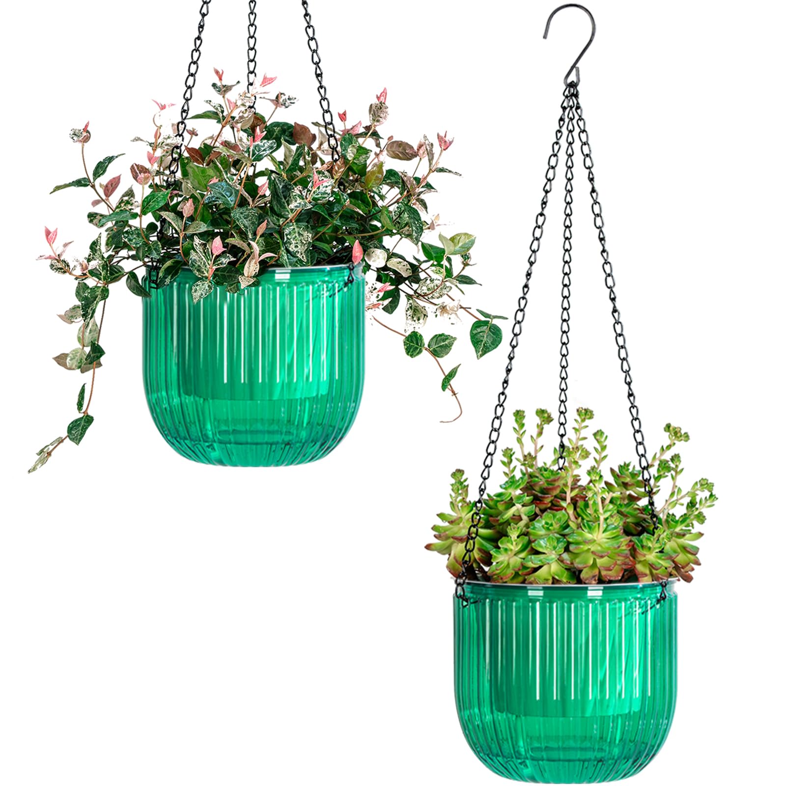 Josteve 6.5 Inch 2 Pcs Self Watering Hanging Planter Indoor Plant Pots with Drainage Holes, Outdoor Hanging Planters Flower Pot Basket, Visible Water Level, Plant Hanger Home Decor, Gardening