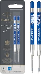 Parker Gel Pen Refills Medium 0.7mm Blue QUINK Ink 2 Count