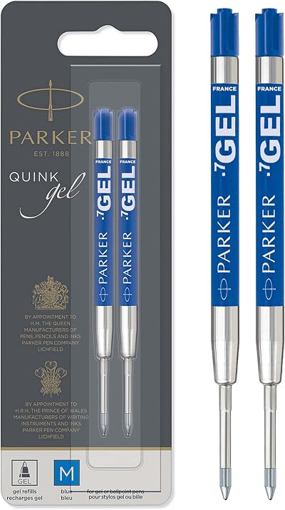 Parker Gel Pen Refills Medium 0.7mm Blue QUINK Ink 2 Count