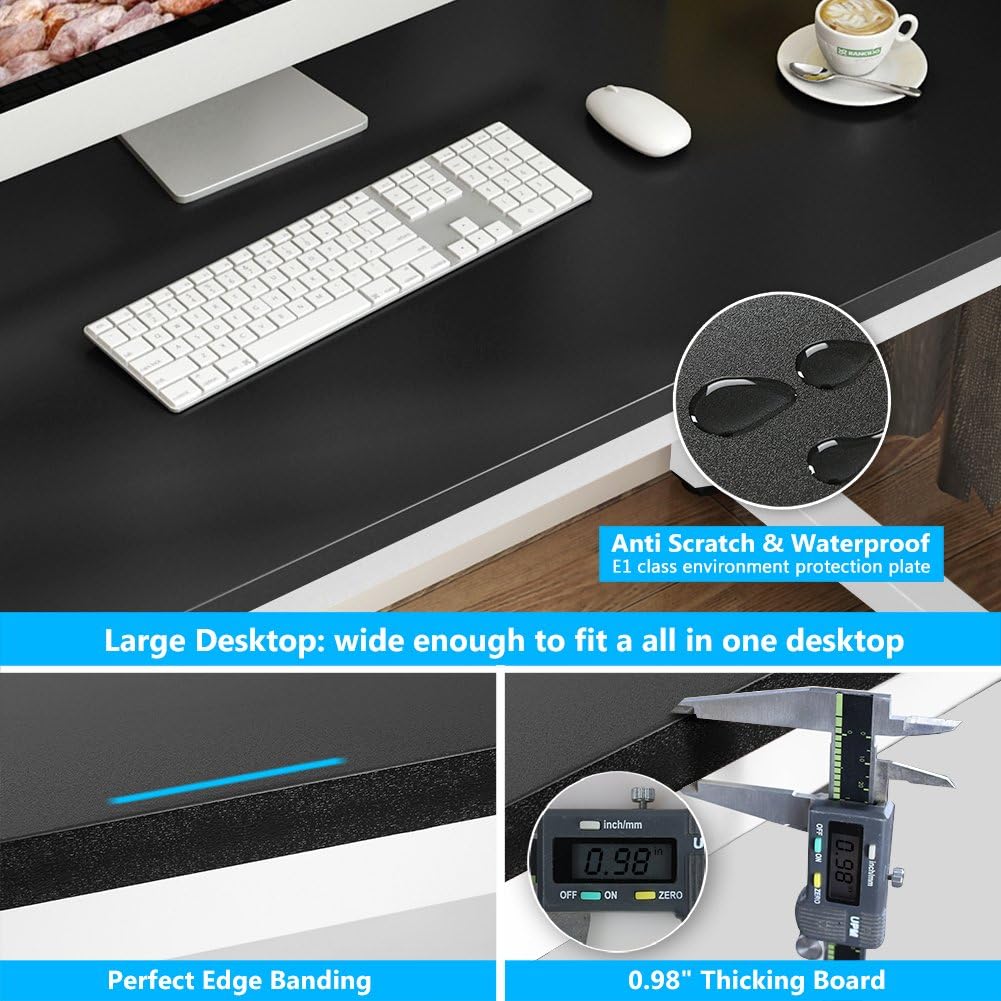 Tribesigns Computer Desk, 55 inch Large Office Desk Computer Table Study Writing Desk for Home Office, Black + White Leg: Furniture & Decor