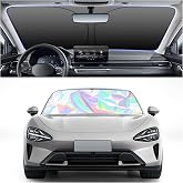 57.09x31.5 Holographic Front Windshield Sun Shade,Car Sun Shade Windshield for Thermal Insulation and Shading in 210T Titanium Silver Cloth,Collapsible Sunshade for Car Windshields