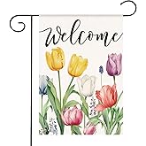 HOMFREEST Spring Floral Tulip Garden Flag 12x18 Inch Double Sided Burlap for Outside Welcome Flowers Small Flags Farmhouse Yard Outdoor Decoration