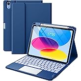 Harvopu Compatible for iPad 11th 10th Generation Case with Keyboard, Folio Cover with Pencil Holder, Multi-Touch Trackpad, 7 Color Backlit, Detachable Keyboard for iPad (A16) 11th/10th Gen (Navy Blue)