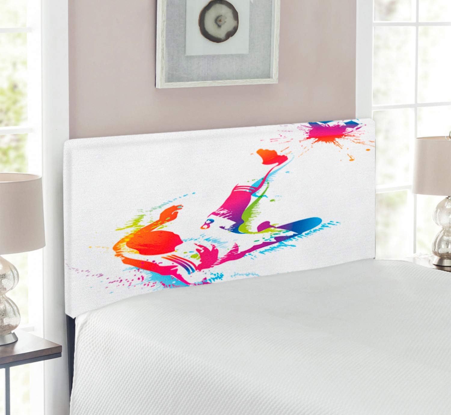 Ambesonne Soccer Headboard, Soccer Man Kicks The Ball in