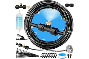 Joyhalo Misters for Outside Patio, Garden Misting System for Cooling Outdoor,50FT Misting Line,17 Mist Nozzles,Water Filter,Brass Adapter(3/4"), Outdoor Misters for Patio, Garden and Greenhouse