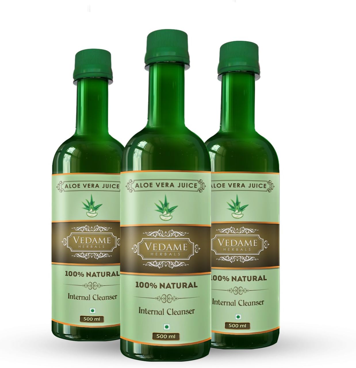 Vedame Aloe Vera Juice Concentrate (PACK OF 3) - Plant based - 100% Natural - High Quality 500ml Bottle EACH - Vitamin A, C and Minerals - No Added Sugar or Additives - Fresh and Cooling juice - Naturally refreshing – For Digestive Aid, Easy Metabolism, Boosting Immunity