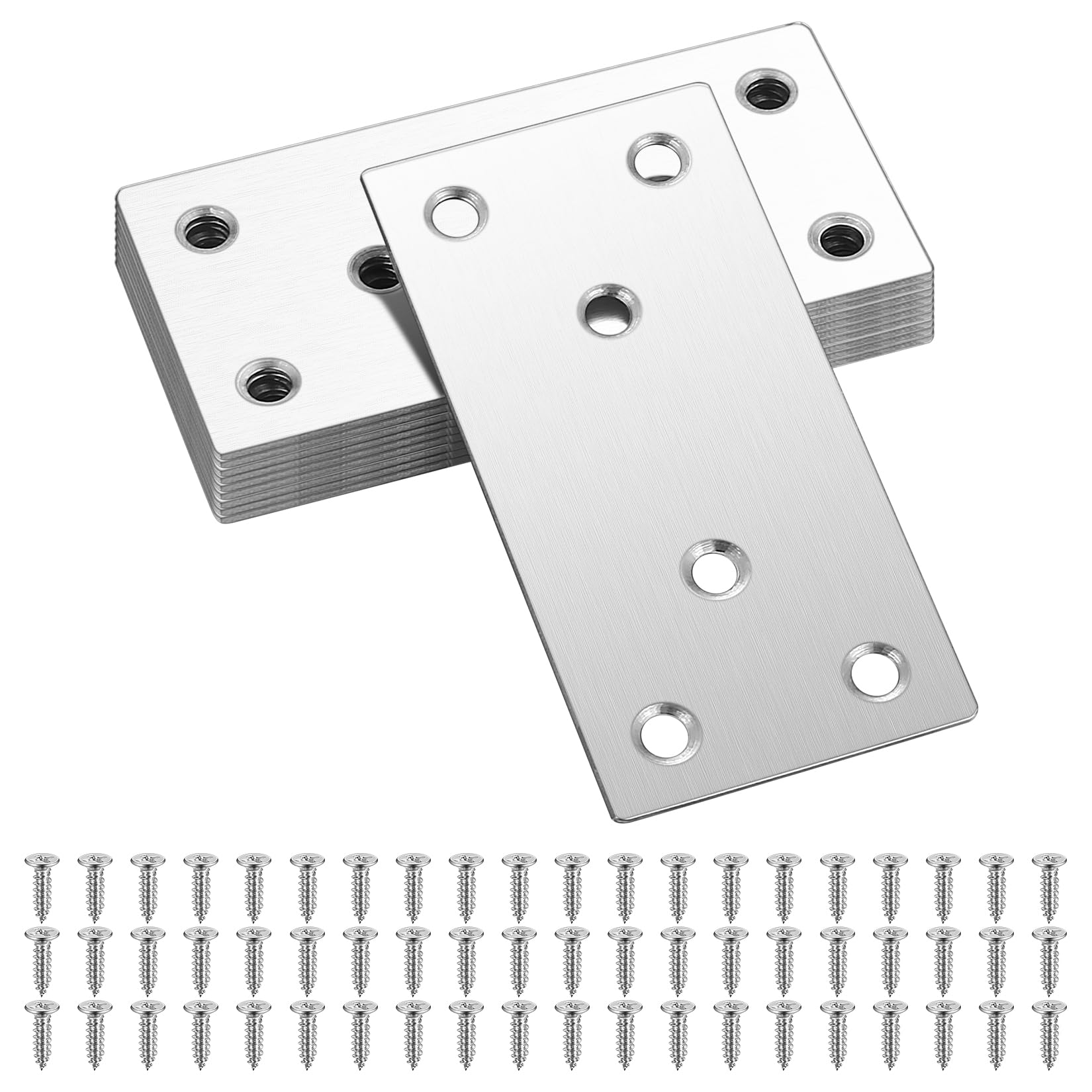 10 Pcs Flat Straight Mending Plates, Flat Plate Bracket, Flat Connecting Mending Plates Braces Brackets, Stainless Steel Support Joining Plate Furniture Repair Plate Fixing (Silver 80x40mm)