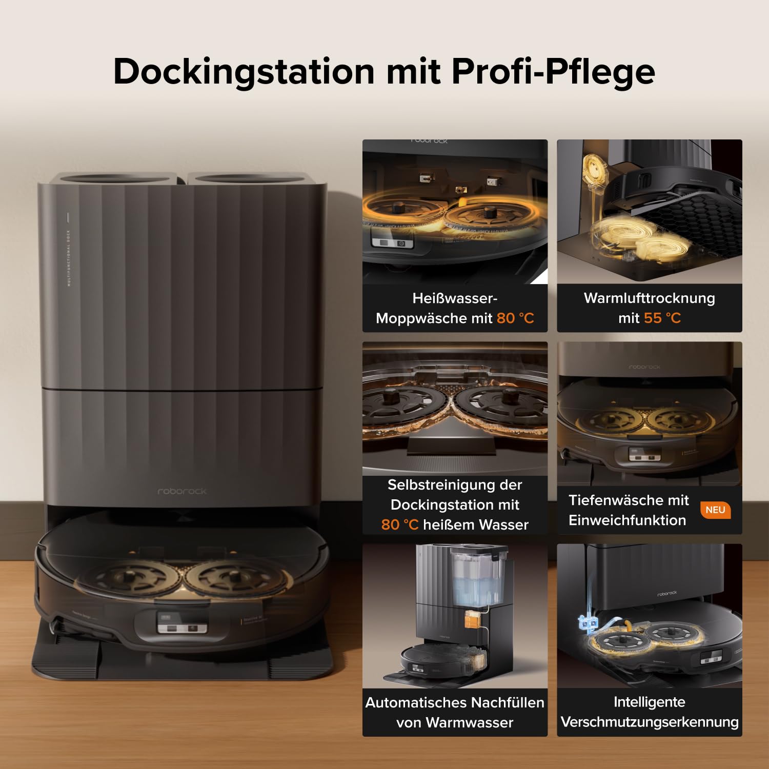 roborock Qrevo Edge 2 Set Saugroboter mit Wischfunktion&Hebarem Wischmopp, 25.000 Pa, Anti-Tangle, ultraflach 7,98 cm, 80 °C Heißwasser-Moppwäsche, FlexiArm-Technologie, AI-Hinderniserkennung(Schwarz) 7