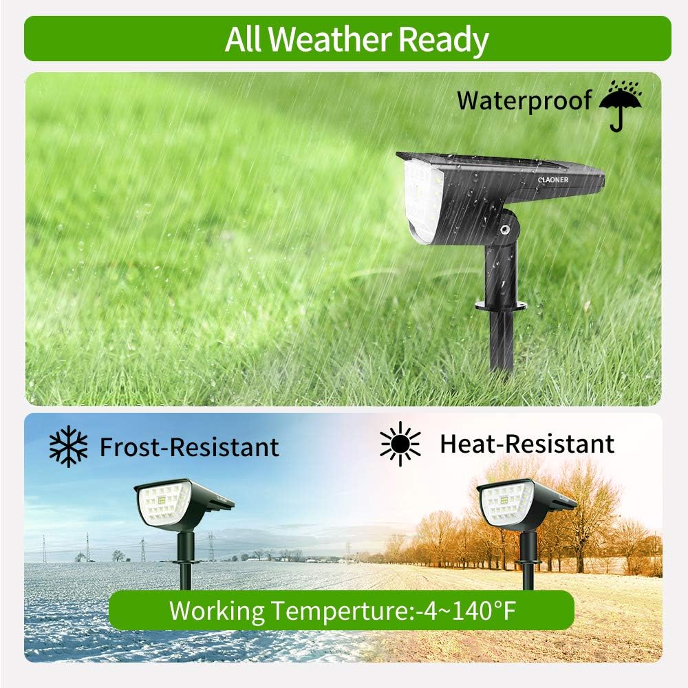 Claoner 32 LED Solar Landscape Spotlights, Wireless Waterproof Solar Landscaping Spotlights Outdoor Solar Powered Wall Lights for Yard Garden Driveway Porch Walkway Pool Patio- Cold White(2 Pack) - - 
