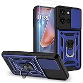 for Moto G 2025 Case：Moto G 2025 Phone Case with 2PC Screen Protector,Sliding Camera Cover and Multi Angle Stand for Moto G 5G 2025 Case,Blue