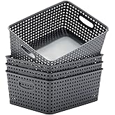 Eslite Plastic Storage Baskets for Organizing,11"X8.5"X4.7",Pack of 4 (Grey)
