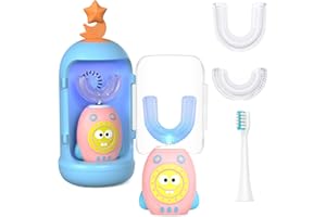 FTOYIN Kids Electric Toothbrush with 3 Brush Heads, U Shaped Ultrasonic Toothbrush Kids with 5 Modes, 45s Smart Reminder, 360-Degree Automatic Cleaning, IPX7 Waterproof Design