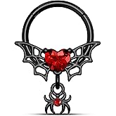 Agrewd Halloween Septum Rings 16G Black Septum Jewelry Red Heart Helix Daith Earrings for Women Dangle Helix Daith Piercing Jewelry Stainless Steel