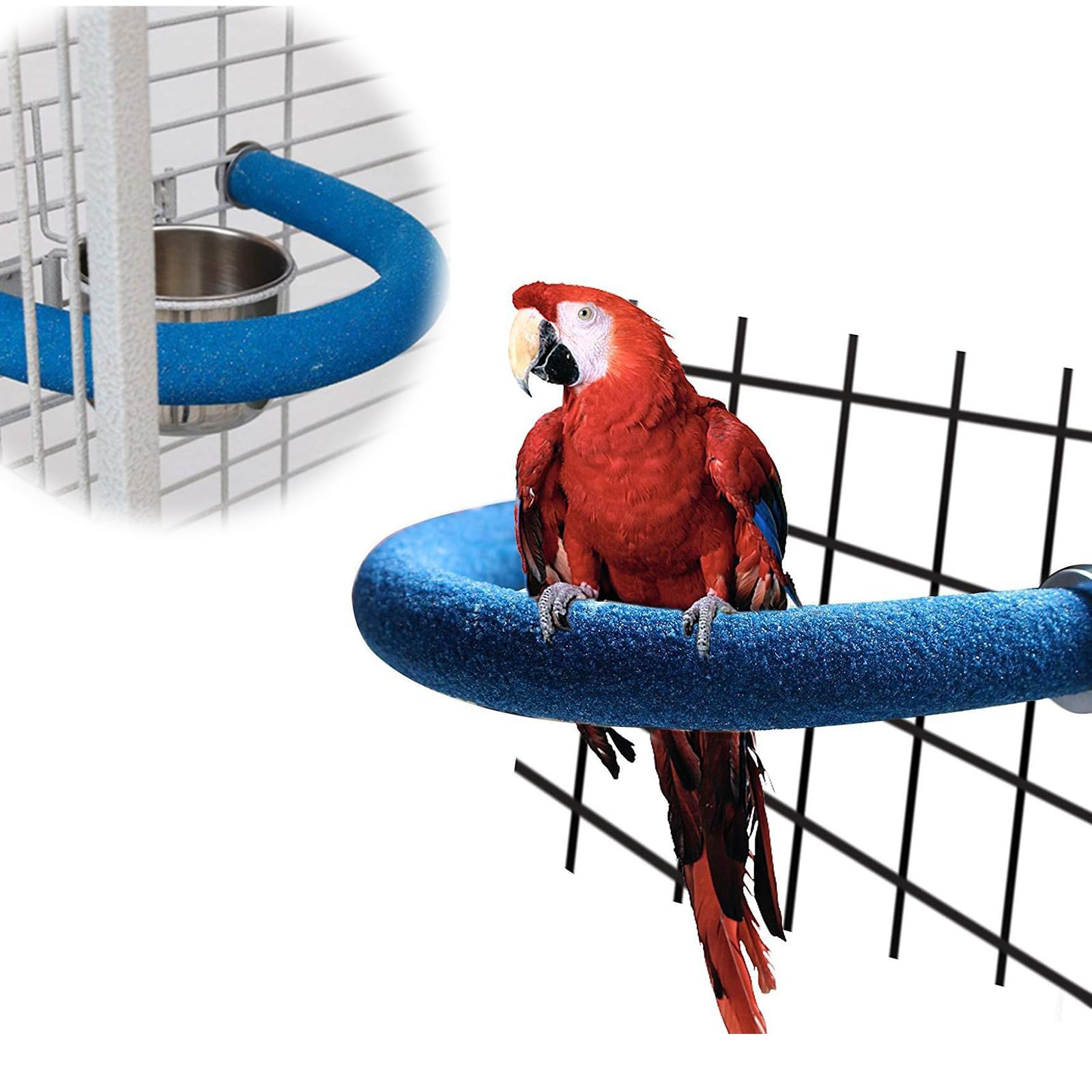 Vokowin U Shape Parrot Perch Stand Pet Toy Bird Platform Sand Paw Grinding Clean Stick Cage Exercise Reusable Birds Stand Holder Accessories (Blue Large) (K408-1)