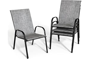 GENERIC Patio Chairs Set of 4, Outdoor Stackable Dining Chairs with High Back for All Weather, Outdoor Furniture with Breathable Textile Fabric for Garden, Backyard Deck, Pool Side (Grey)