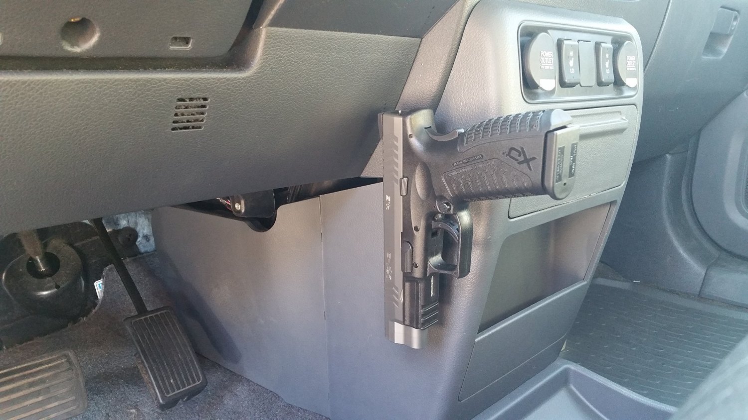 Tactical Quick Draw Gun Magnet Concealed Pistol Holder Handgun Fast Draw Perfect Car Gun Holster Under Counter Desk Shelf Car Gun Safe or Bed Side Holds All Guns Beretta Remington Springfield Armory