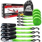 XSTRAP STANDARD Ratchet Tie Down Straps 4 Pk 10 Ft- 300 Lbs Load Cap- 900 Lbs Break Strength-Cargo Straps for UTV, ATV, Pickup,Truck, Moving Appliances, Lawn Equipment, Neon Green