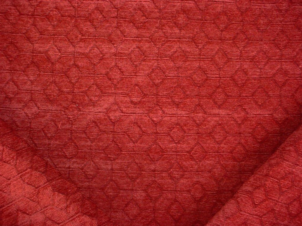 264RT2 - Bordeaux Red / Burgundy Geometric Strie Lattice Trellis Velvety Chenille Designer Upholstery Drapery Fabric - By the Yard