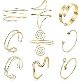 SOMEITIA 9Pcs Arm Cuff Bracelets Gold Upper Arm Cuff for Women Adjustable Upper Arm Bangle Bracelet Minimalist Irregular Arm Bangle Armband Coil Swirl Armlets Armband Jewelry Set