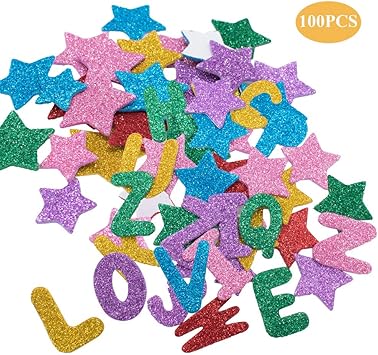 Amazon Com 100pcs Glitter Foam Sheet Sparkles Diy Stikers