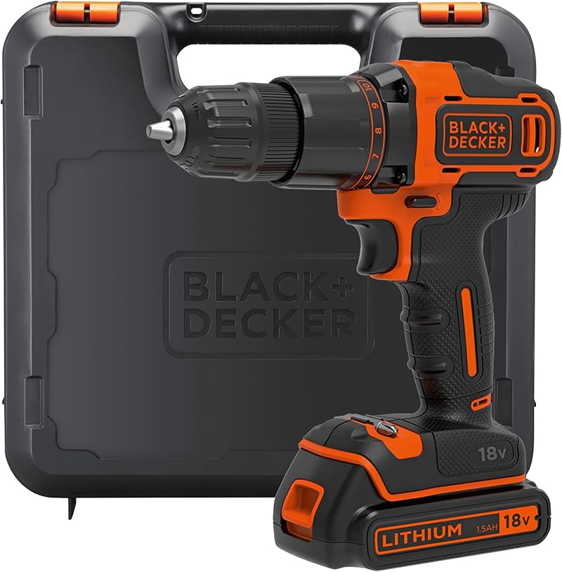 BLACK+DECKER 18V Hammer Drill 1400RPM 2 Speed Cordless Battery Charger Kitbox