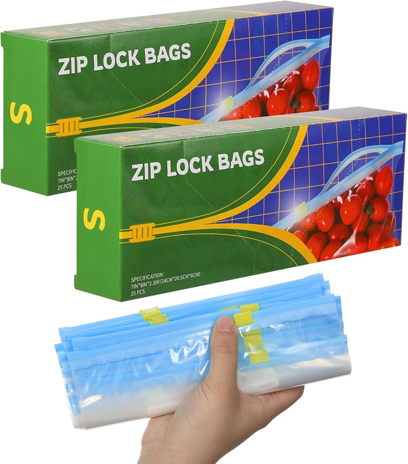 Hemiks 50 Pcs 1L Reusable Zip Lock Freezer Bags with Expandable Bottom