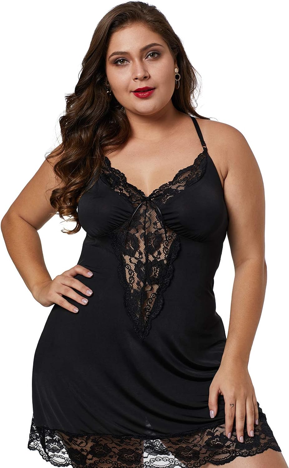 XAKALAKA Women Plus Size Babydoll Lingerie Back Crisscross Lace Trim Chemise Sleepwear at  Women’s Clothing store