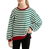 Bkixhv Girls Sweatshirt Kids Striped Long Sleeve Shirts Oversized Crewneck Pullover Tops Fall Clothes 5-14 Years