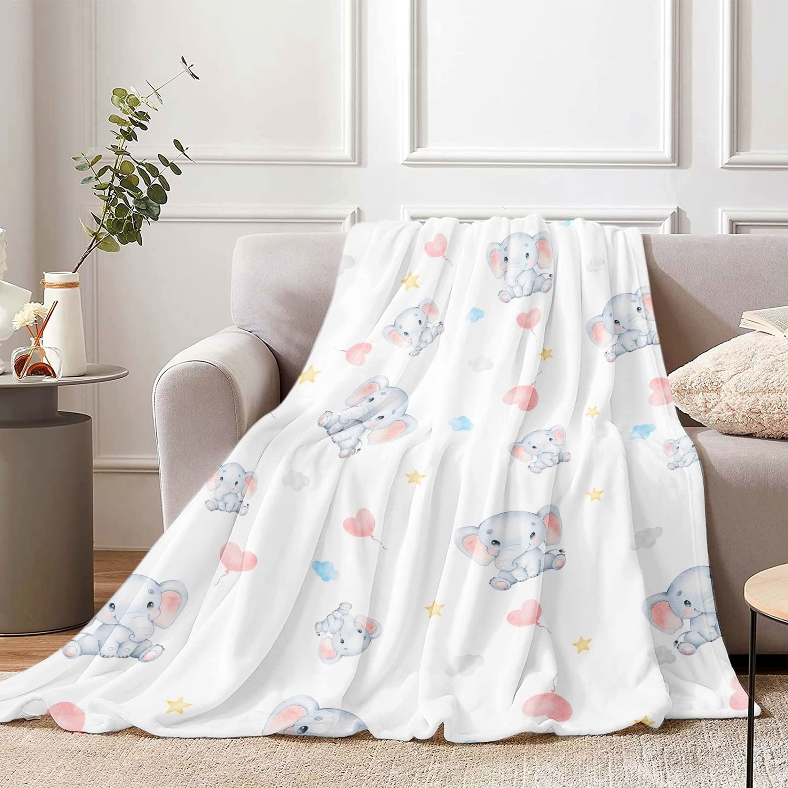 Elephant Throw Blanket for Girls, 130 x 150 cm Cozy Elephant Fluffy Plush Blanket for Kids, Soft Pink Elephant Flannel Throw Blanket for Children Teen Women Gift, Suitable for Sofa Bed Couch Decor