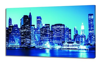 Pintdecor Lichter A New York Leuchtpanel, Tannenholz, Nachtblau, 80 x 40 x 4.5 cm