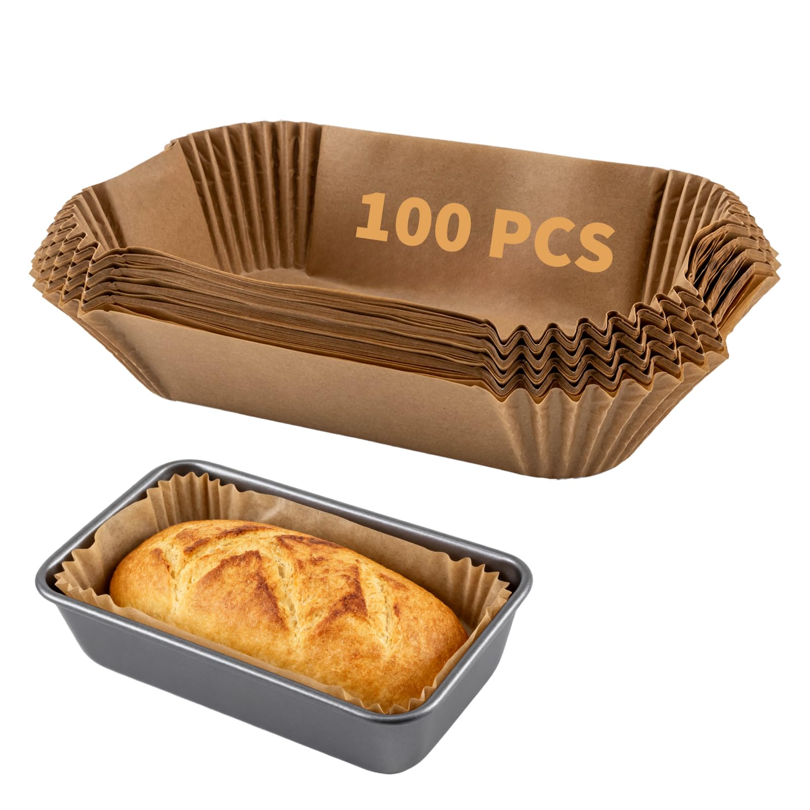 Photo 1 of 100 Pcs Loaf Pan Liners for Baking Bread 9x5 Inch, Disposable Non-Stick Bread Pan Liners, Pre Formed Rectangle Parchment Paper, Perfect for Baking Banana Bread, Cakes, Sourdough Bread(Brown)